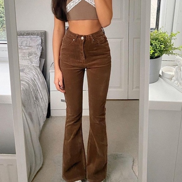 Brown Corduroy Flare Pants 